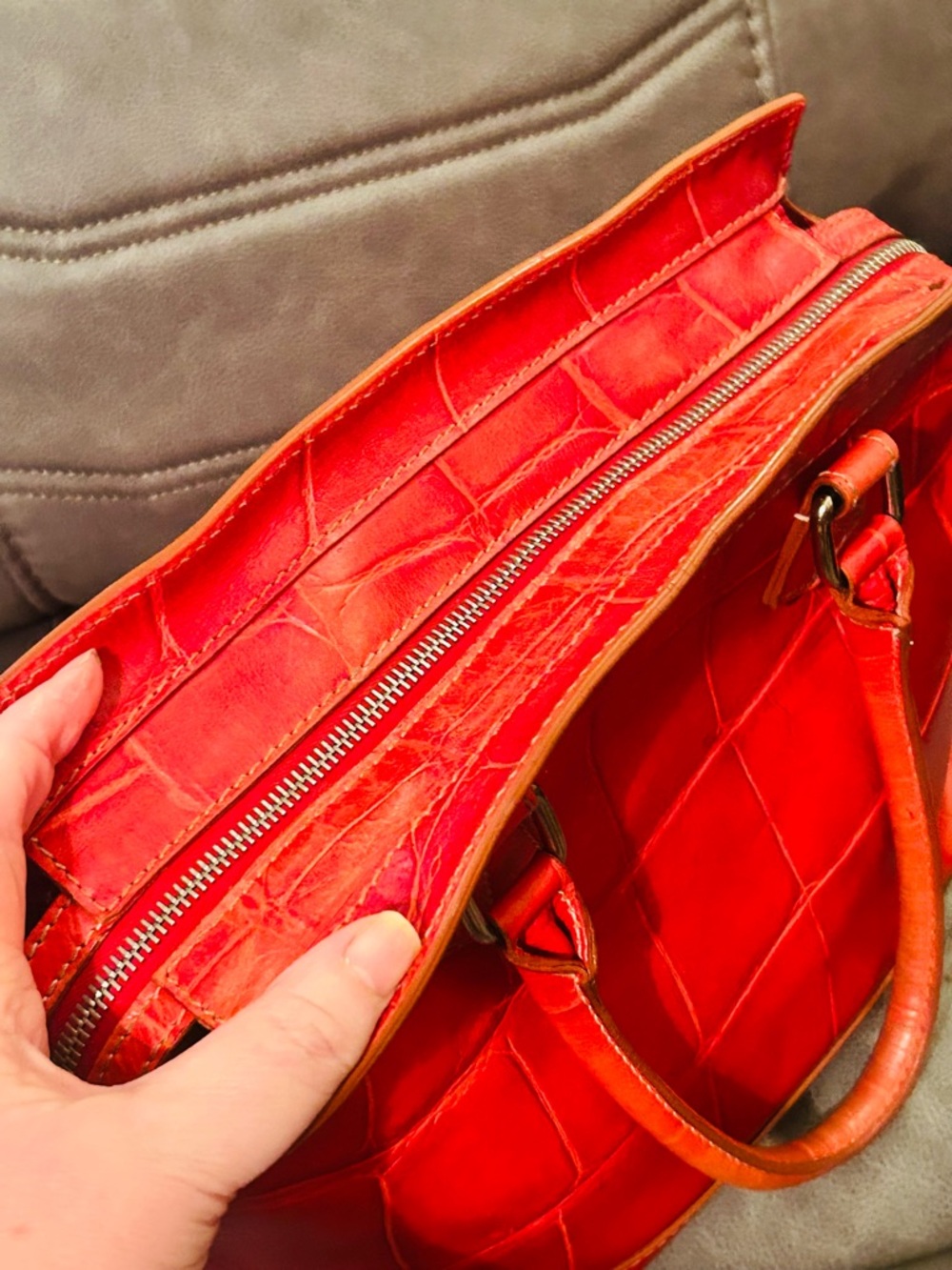Dooney Red Croc-Embossed Leather Tote Bag - Picture 7 of 11